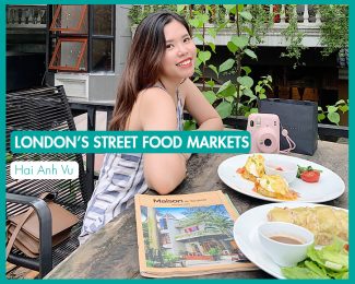 London's Street Food Markets_International Student Blog_Hai Anh Vu_featured image_Hai Anh eating brunch outside